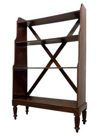 Decrorative Wooden Bookcase with X-Back Support and Turned Legs