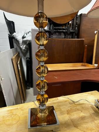 Pair of amber glass &chrome table lamps 2
