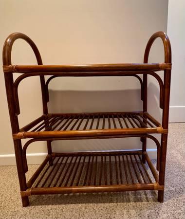 Mid-Century Rattan & Cane Shelf / Small Bar Cart 2