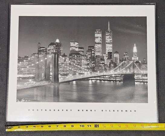 Framed Black & White B&W Brooklyn Bridge Print Night Scene NYC 4