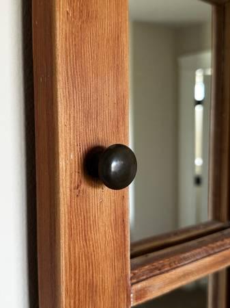 Vintage Pine Cabinet Window Pane Door Arched Mirror 4