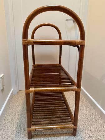 Mid-Century Rattan & Cane Shelf / Small Bar Cart 3