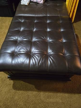 Large Tufted Leather Ottoman with Storage Drawers & Slide-Out Trays 3