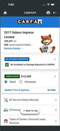 2017 Subaru Impreza AWD All Wheel Drive Limited  2.0i 4dr Wagon