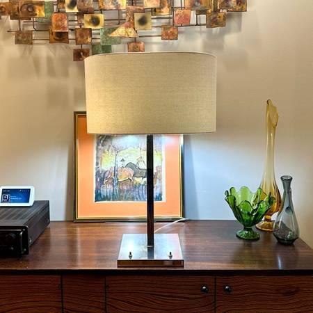 1970s Midcentury Modern Chrome Table Lamp w/ Dual Toggle Switches, 28” Tall