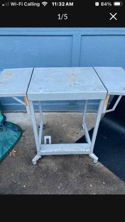 Real, side fold down table metal Tiffany Work  bench stand. Yes it’s a re