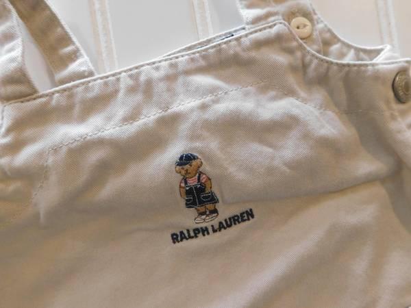 Vtg 90s Ralph Lauren Baby Girls 3-6M Khaki Bear Romper Jumper Dress 2