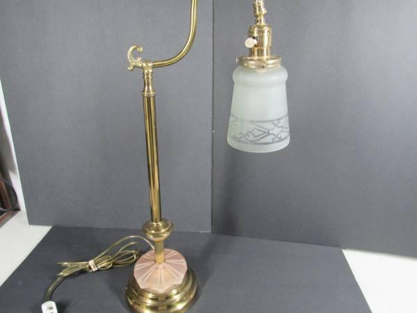 Art Deco Brass Gooseneck Desk Table Lamp Frost Glass Shade 23 1/2" 8