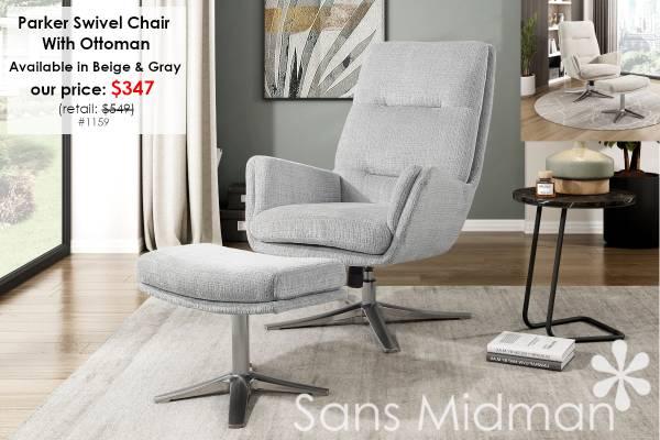 NEW IN BOX! Parker Swivel Chair with Ottoman! Sleek Aesthetic