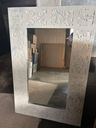Large White Carved Statement Mirror – Farmhouse / Boho Style 2