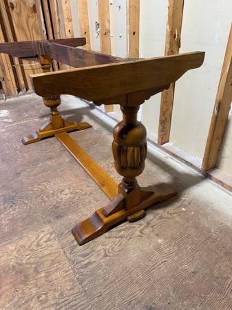 Antique oak trestle base dining table 11