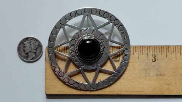 2.25" Vintage 8 Point Star Octagram Sterling Pendant Taxco Black Onyx 4