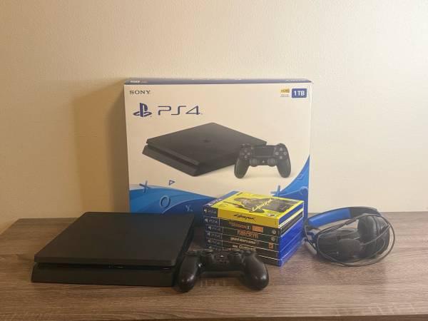 PlayStation 4 Slim 1TB Bundle + Games + Headset – Clean, Tested
