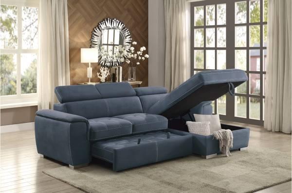 2-Piece Sectional SOFA CHAISE with Pull-out Bed Hidden Storage Sleeper 2
