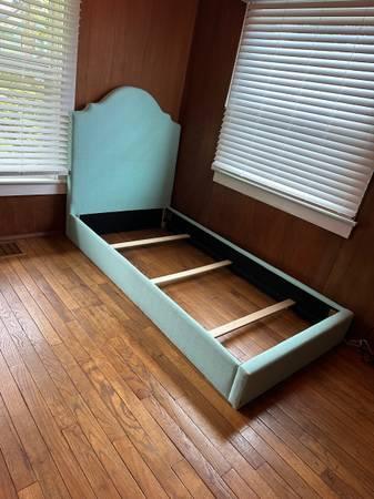 Upholstered Twin Bed Frame, Nightstand, and box spring 3
