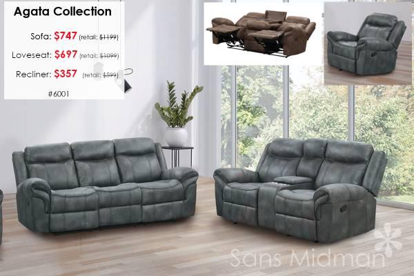NEW IN BOX! Agata Reclining Sofa, with Drop Down Center Console! 3
