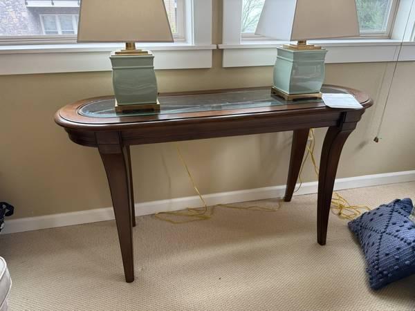 Console Entry Table, Glass, Wood & Iron