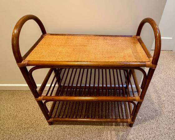 Mid-Century Rattan & Cane Shelf / Small Bar Cart
