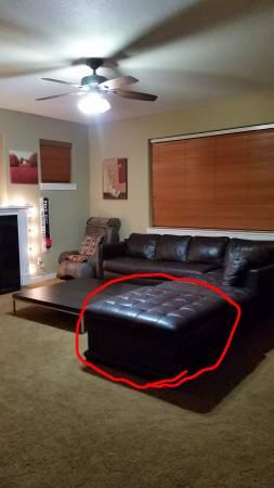 Large Tufted Leather Ottoman with Storage Drawers & Slide-Out Trays 5
