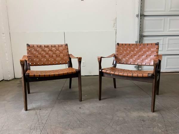 Pair of All Modern MCM Safari Style Faux Leather Chairs.FREE DELIVERY!