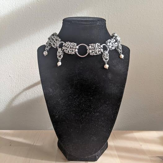Handmade Byzantine Chainmail Choker with Freshwater Pearls