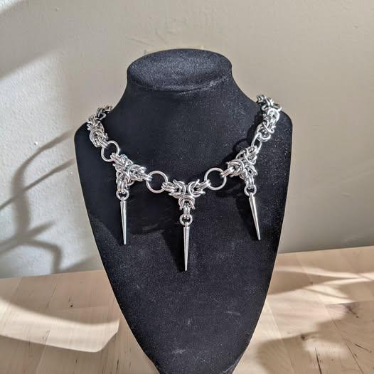 Handmade bzyantine chainmail necklace with spike charms
