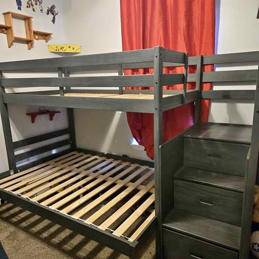 Twin over full bunk bed with storage.
