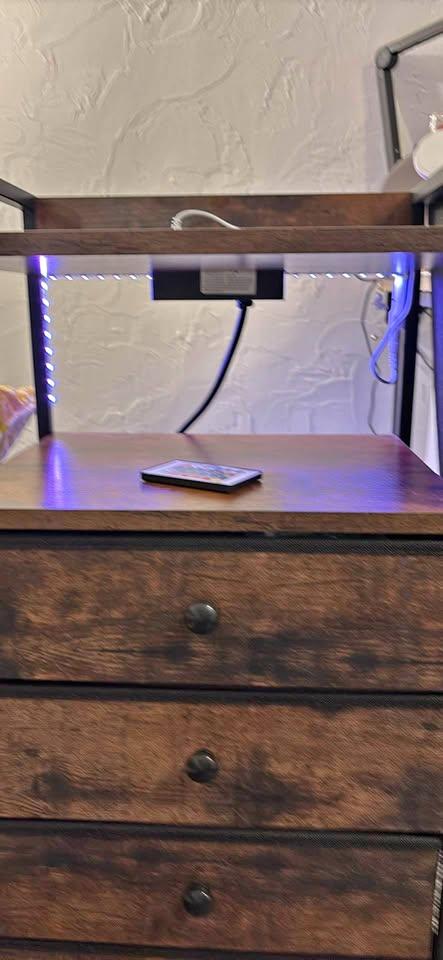 New Modern Bedside Table with 4-Drawer Storage Cabinet & Bookcase Shelf - Space-Saving Freestanding