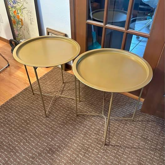 Set of 2 Gold Round Metal Side Tables