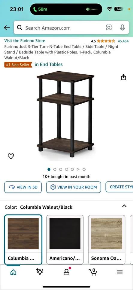 Furinno Just 3-Tier Turn-N-Tube End Table / Side Table / Night Stand / Bedside Table with Plastic Po