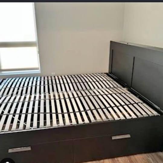 IKEA Brimmes Queens Bedframe with Drawers and Slats