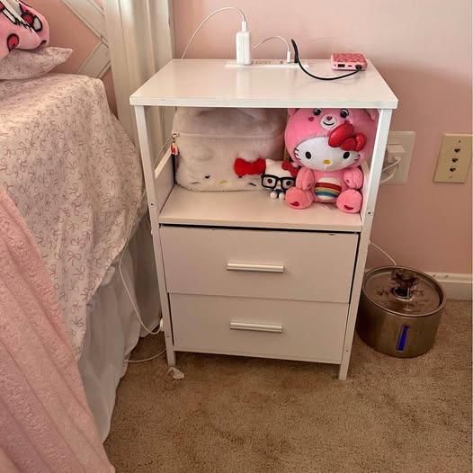White Nightstand with Built-in Outlets