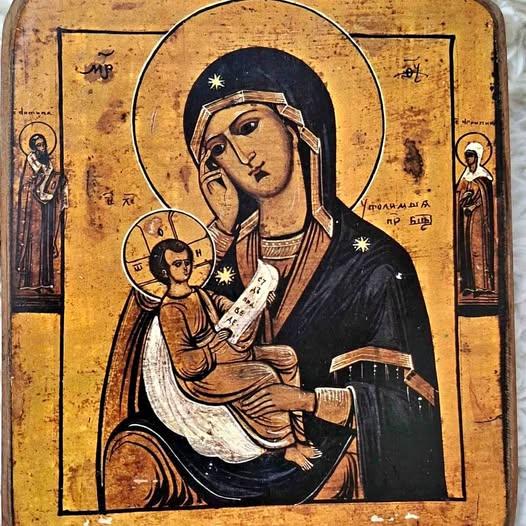 Price Drop!
Russian Icon! The Virgin "Console My Pain" Late 1800 Icon On Wooden Tablet.