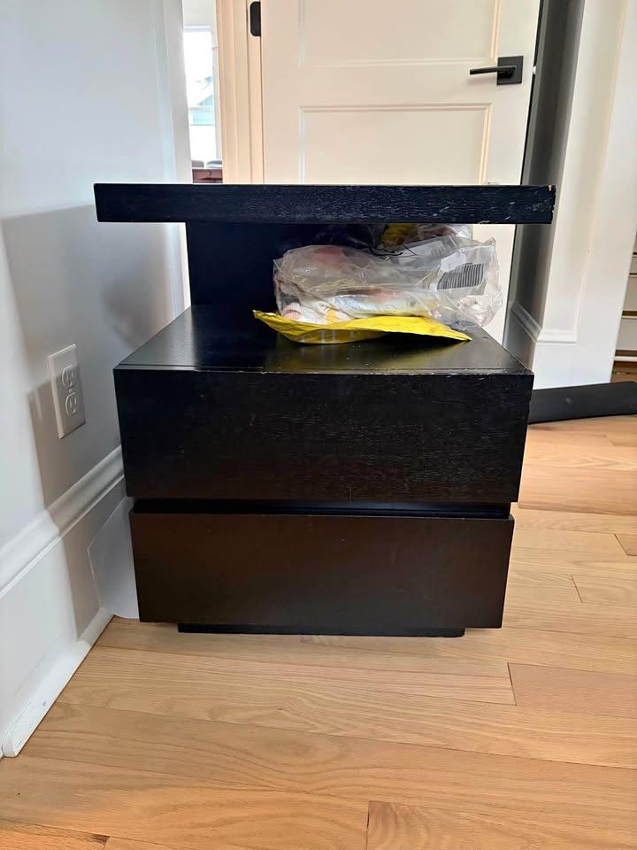 Two drawer black bed side table