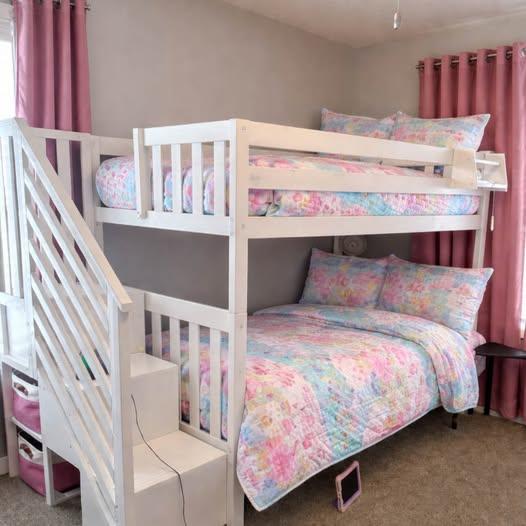 White Wooden Bunk Twin over Twin Bed with Stairs – Great Condition