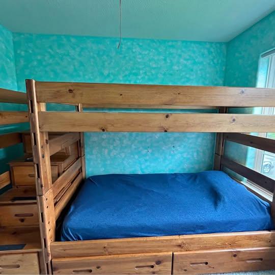 Solid Wood Bunk Bed with Stairs
