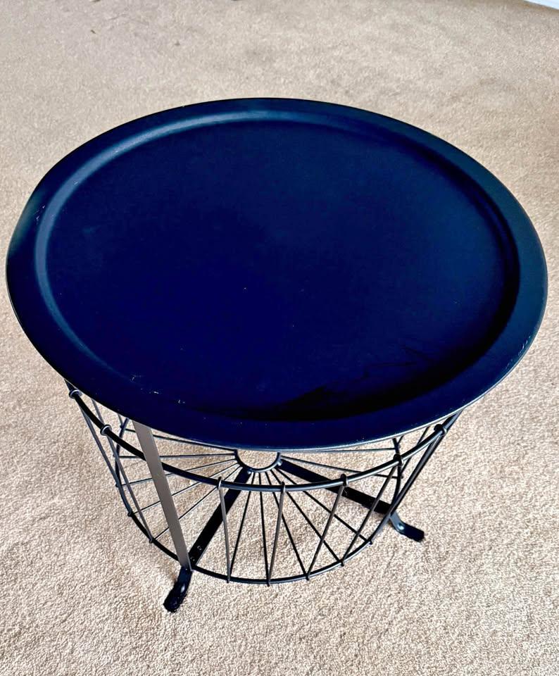 Black Metal Side Table with Storage Basket & Removable Tray