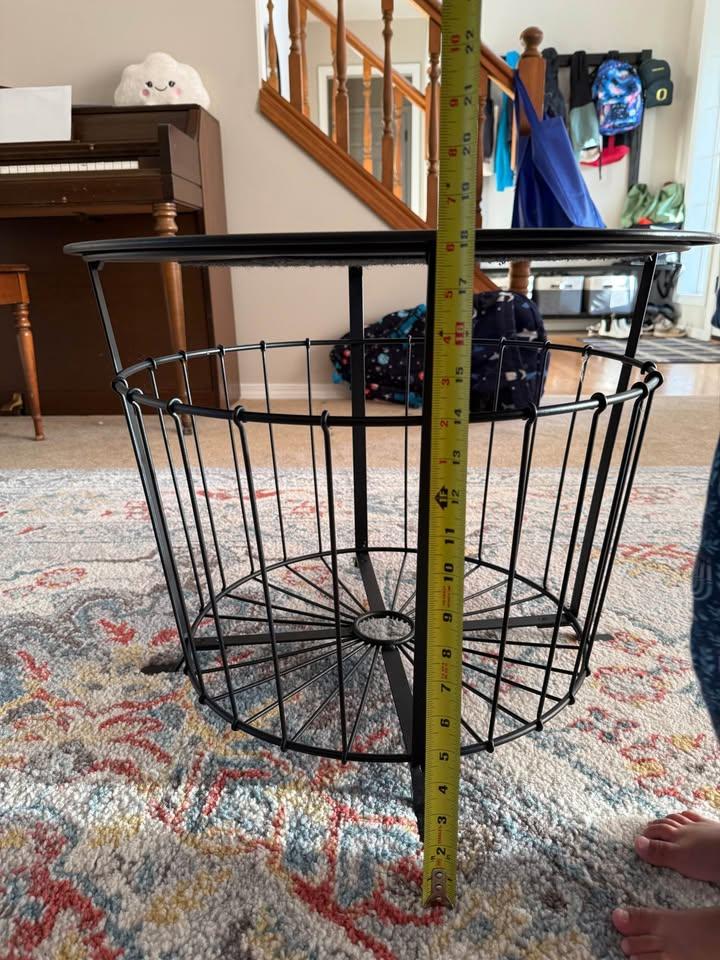 Black Metal Side Table with Storage Basket & Removable Tray 3