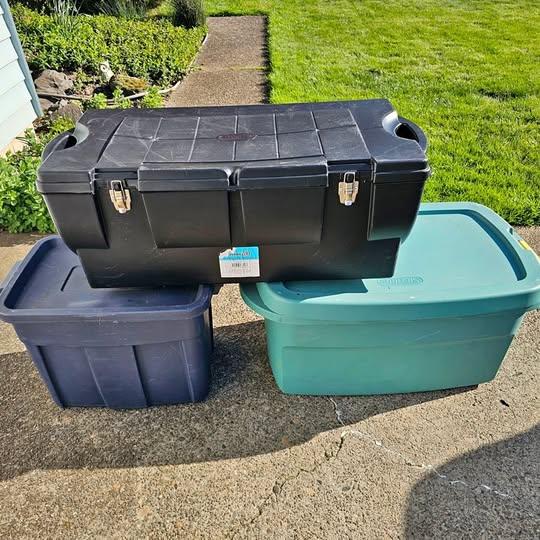 2 Storage Bins + 1 Heavy Duty Locker (Rubbermaid/Sterilite/Crative U) – $30