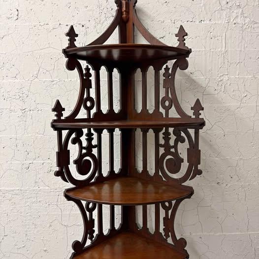 Vintage Wood Corner Shelf 4 Tier Ornate Display
