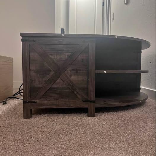 Dark wood corner coffee table with storage