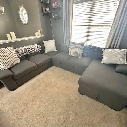Aine 118” Wide Fabric Sectional Sleeper Sofa with Storage Chaise