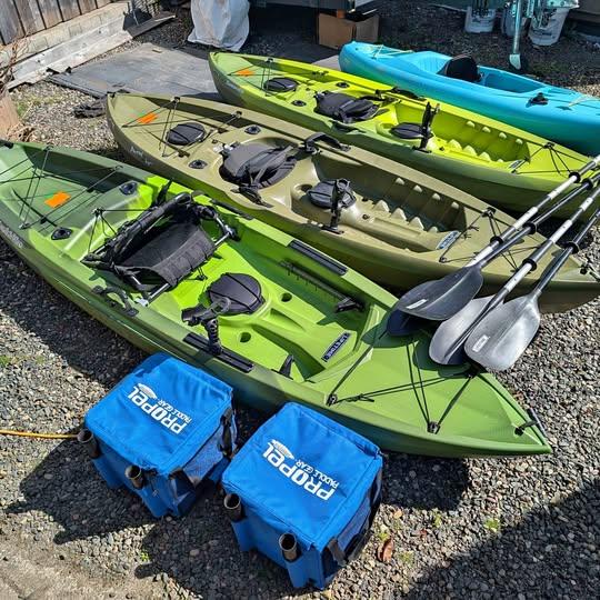 Lifetime and Field & Stream fishing Kayaks w/ paddles. 2 left. Read the ad