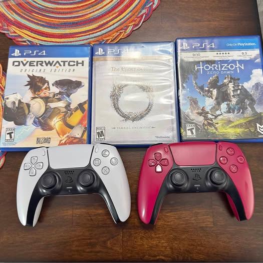 PlayStation 5 (PS5) controllers with three games