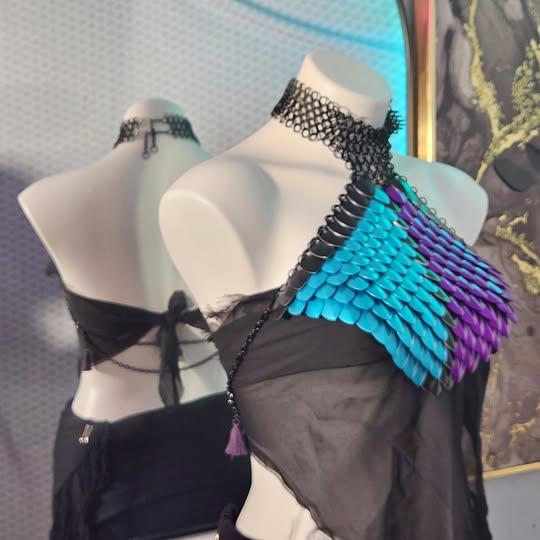 Scalemail Chest Plate with Integrated Choker – Handmade Chainmail Armor Jewelry