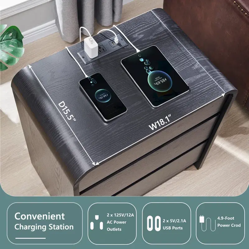 Modern Nightstand with Charging Station 2