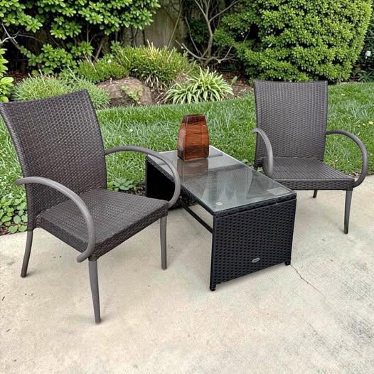 Wicker Outdoor Patio Set - 2 Chairs & Table
