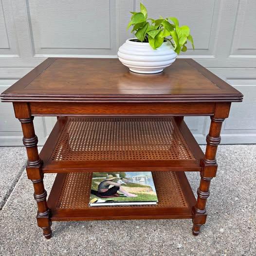 Vintage Ethan Allen British Colonial 3-Tier Side Table with Kane
