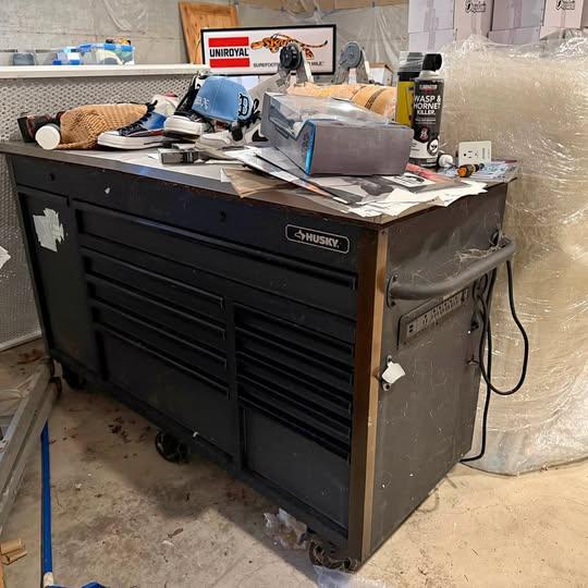 62” husky tool storage modular with power outlets metal top