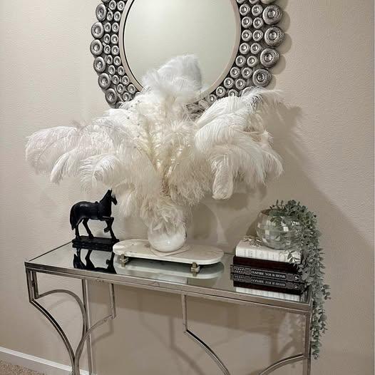 Large Silver Metal and mirrored Table